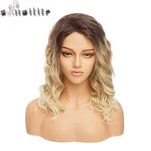 S-noilite 19 дюймов Короткие Свободные волны женский парик корни коричневый эффектом деграде(переход от темного к микс светлыми в стиле Yaki синтетические волосы парик для белые женские туфли