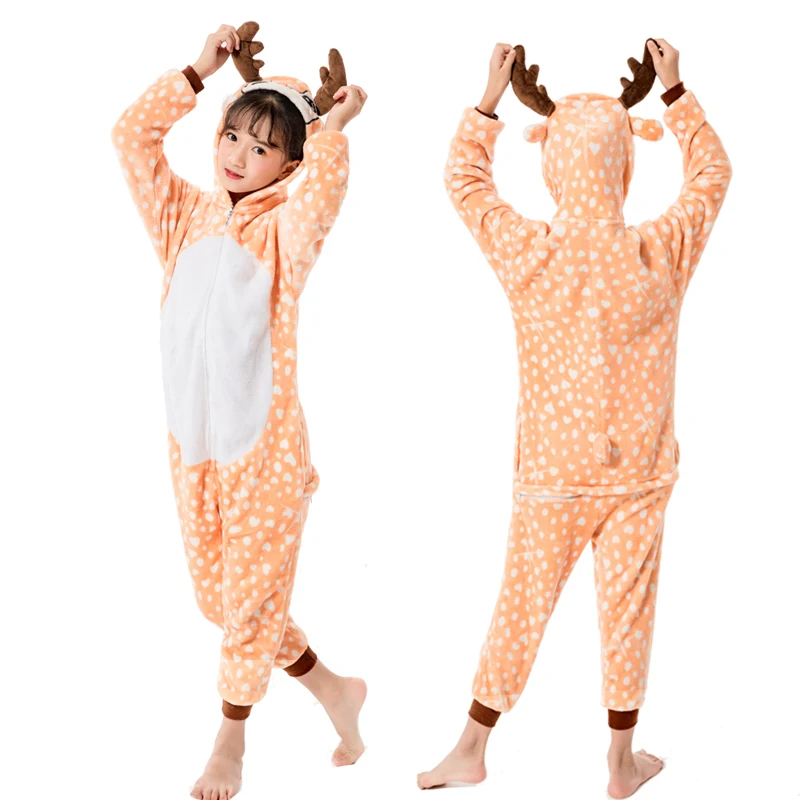 Kigurumi/Пижама с единорогом; комбинезон с животными для детей; одежда для сна для мальчиков и девочек; детская пижама с рисунком единорога; зимний комбинезон - Цвет: Deer