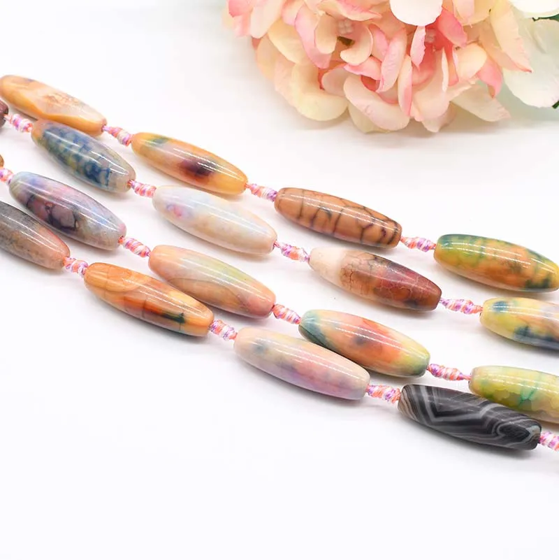 1 strands Oval Rainbow Agate Smooth Loose Beads For DIY Bracelet Necklace Jewelry Making Strand 15