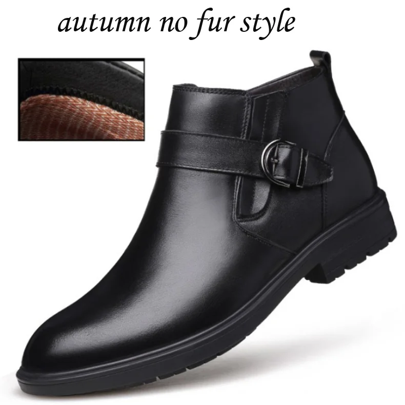 black(autumn) Теплые мужские зимние ботинки на меху; зимняя обувь с пряжкой; высокие ботинки «Челси»; мужские водонепроницаемые ботинки с шерстью для тенниса; резиновые сапоги - Цвет: black(autumn)