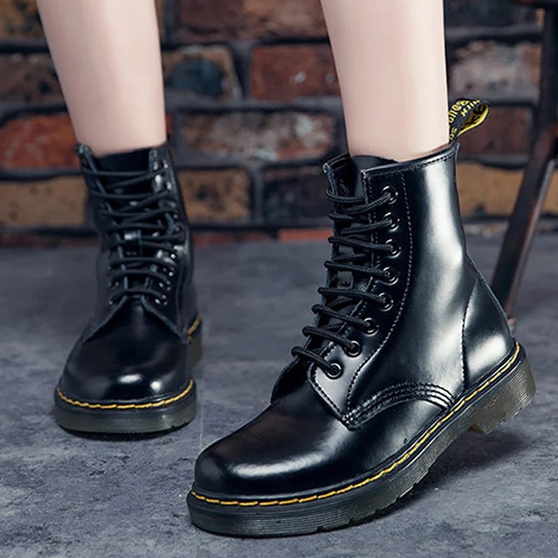 

Women's Winter Shoes Large Size 43-44 Solid Lace Up Cozy Genuine Leather Ankle Boots For Women Rubber Black Boots Woman