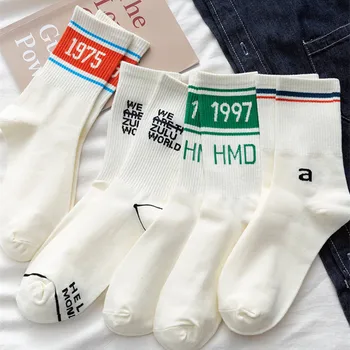 

Fashion Hip Hop Letter Socks Men Women Cartoon stripe Socks Street Sports Skateboard White Couple Socks Man