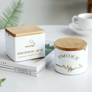 

Nordic Creative Ashtray with Wooden Lid Cigar Ash Tray Restaurant Coffee Shop Tabletop Windproof Ashtray Case Smoke Inhaler Box