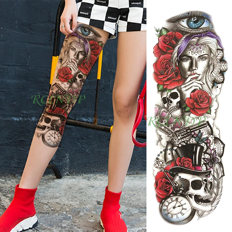 Waterproof Temporary Tattoo Sticker bird eagle movie characters girl warrior knife full arm fake tatto flash tatoo for men women - Цвет: Темно-серый