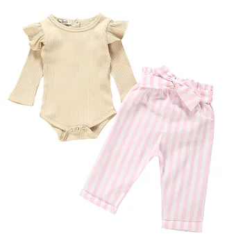 

Romper Jumpsuit Newborn Ruffle Lovely Newborn Baby Rompers Thicker Winter odysuit+Stripe Long Pants Set Clothes Y95