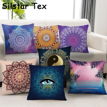 

Silstar Tex Colourful Mandala Cushion Cover Geometric Flowers Peach Skin Pillow Cases Accessories for Living Room Bedding 45x45