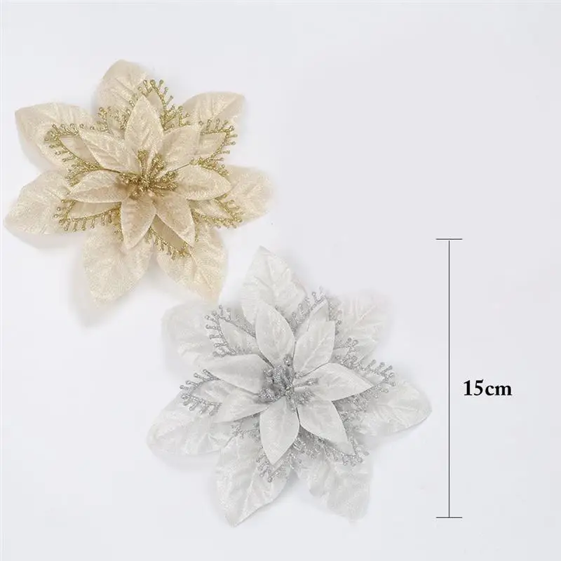 10 шт. реалистичные искусственные цветы для украшения блестки Poinsettia поддельные цветы DIY домашний свадебный Декор Цветок голова Рождество
