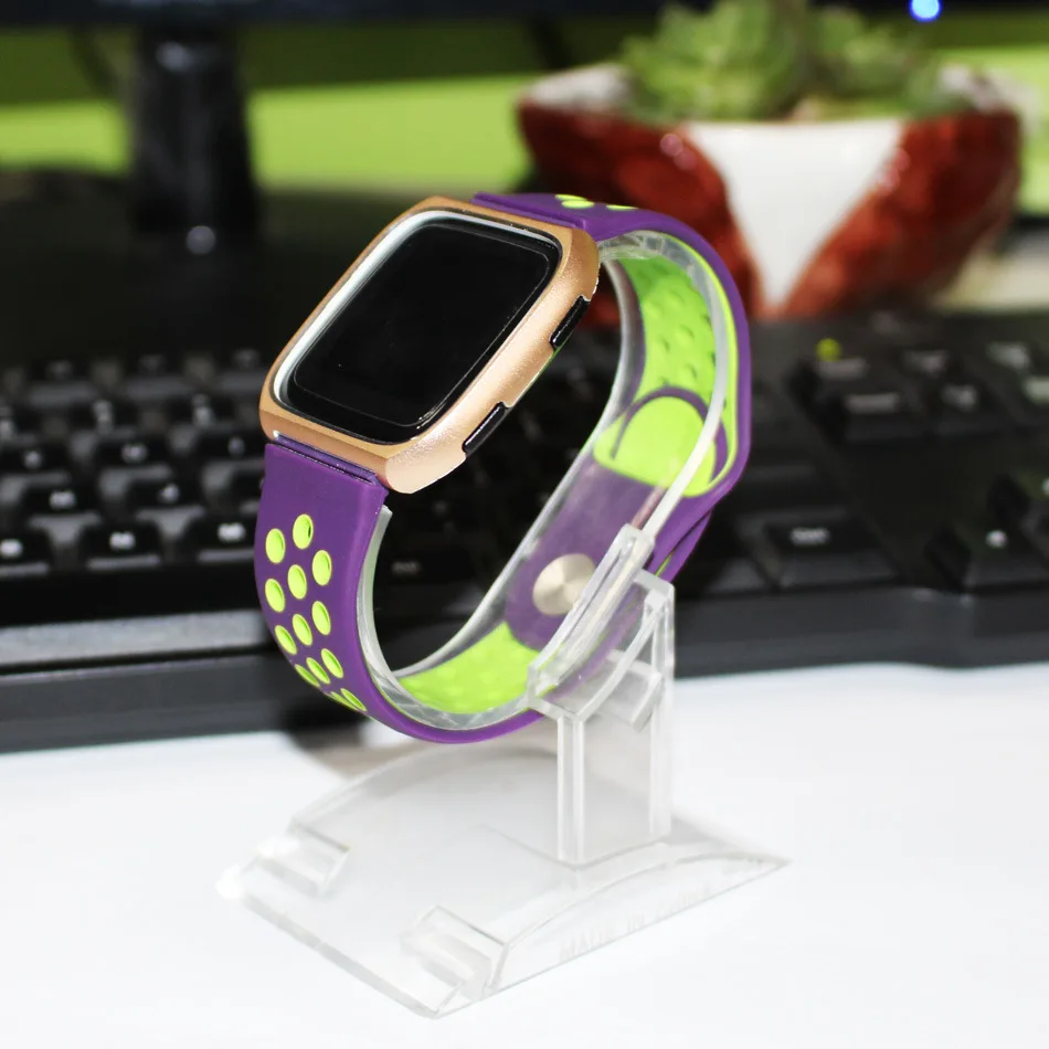 Purplegreen rosegold Fitbit Versa 2 полосы силиконовый ремешок+ рамка для часов Versa, дышащий и прочный простой силиконовый ремешок аксессуары - Цвет ремешка: Purplegreen rosegold