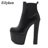 Eilyken 2022 Winter New High Heels Ankle Women Boots Black PU Leather  Round Toe  Zipper Female Boot Platform Women Shoes ► Photo 3/6