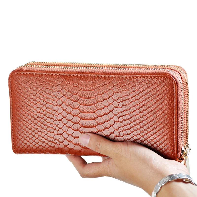 

2019 New Genuine Leather Women Wallet Double Zipper Big Capacity Long Ladies Phone Wallets Vintage Designer Female Clutch Purses