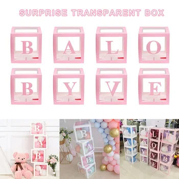 

Hot 4Pcs/Set Square Baby Shower Balloon Boxes Transparent Box Birthday Party Decor PLD