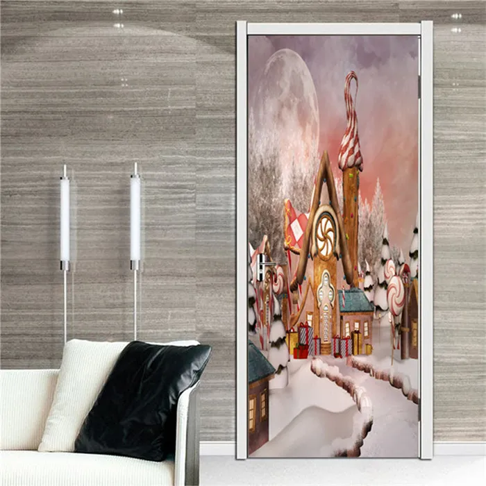 Снеговики, елки Декоративные наклейки на дверь самоклеющиеся обои для дверей гостиной спальни новогодние съемные наклейки - Цвет: MT079