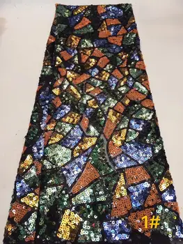 

Sunny 2019 Nigeria Latest DesignAfrica Lace Fabric 5 Yards/pcs High Quality African Lace With Color Sequins For Party Dress