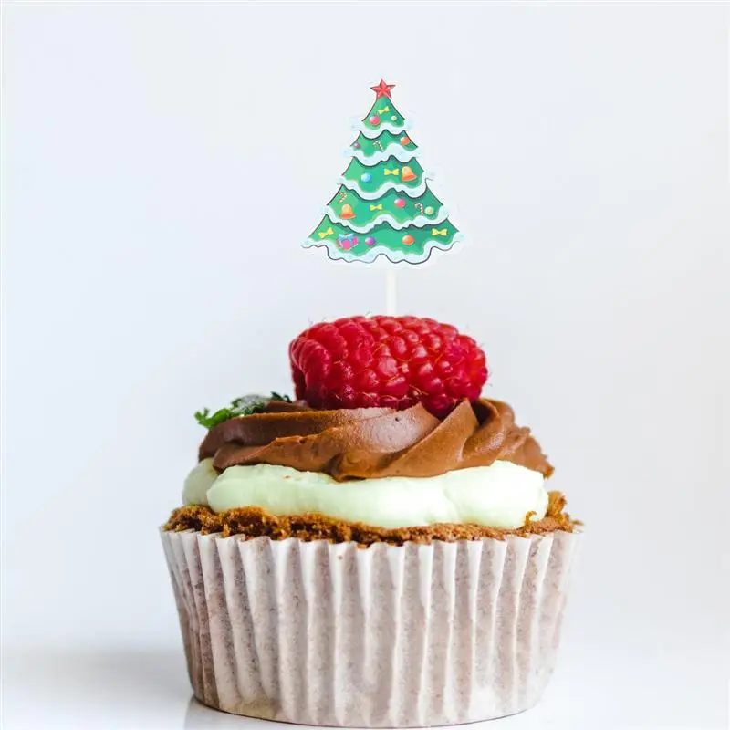 5pcs Christmas Cupcake Toppers Cake Toppers Food Fruit Picks Santa Xmas Tree Sleigh Sticks For Party Cake Decorating