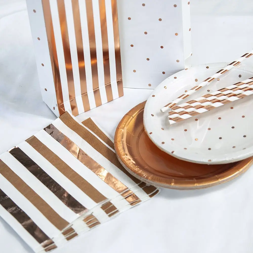 Одноразовые наборы посуды бумажные соломинки десертная закуска тарелка подарочные пакеты для детского душа Свадебная вечеринка День Рождения Вечеринка украшения