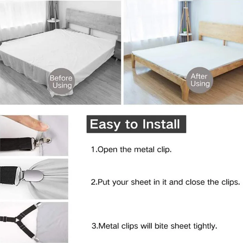 4pcs set Adjustable Bed Fitted Sheet Straps Bed Sheet Clip Bed Sheet Belt Elastic Non-slip Clip Blanket Gripper Home Textiles Gadgets (3)