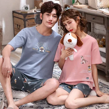 

Unisex Adult Couple Pajamas Men Pajamas Set Animal Dog Female Sleepwear Summer New Cute Cartoon Home Service Pyjamas Femme XXXL