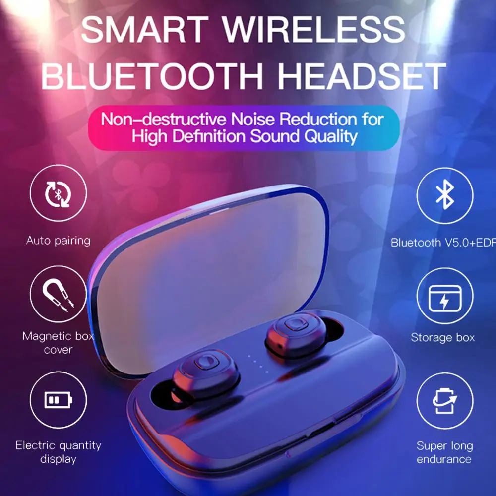 TWS 5.0 Wireless Headset Bluetooth Earphone Headphones For Smart Phone Earphones Stereo Sound Earbuds Dual Microphone