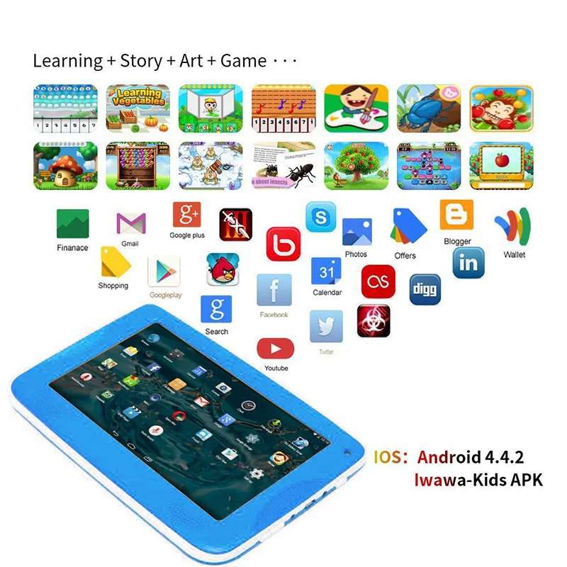 

7Inch Kids Tablet PC Quad Core 1GB ARM 8GB ROM WiFi Android 4.4 HD Dual Camera With Silicone Case SP99