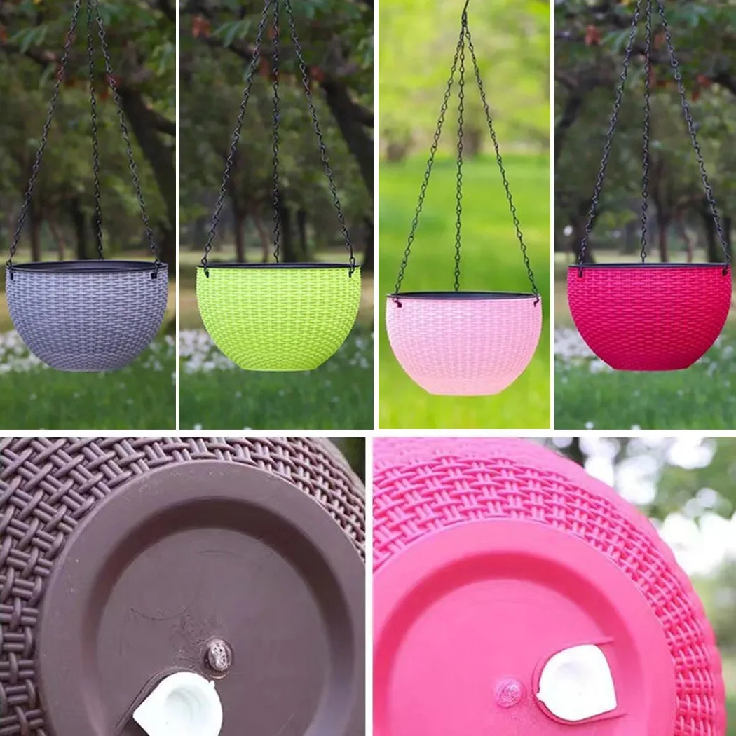 Rattan Plaited Hanging Basket Garden Flower Pot Resin Chic Planter with Chain! Rattan Plaited Hanging Basket Garden Flower Pot Resin Chic Planter with Chain!