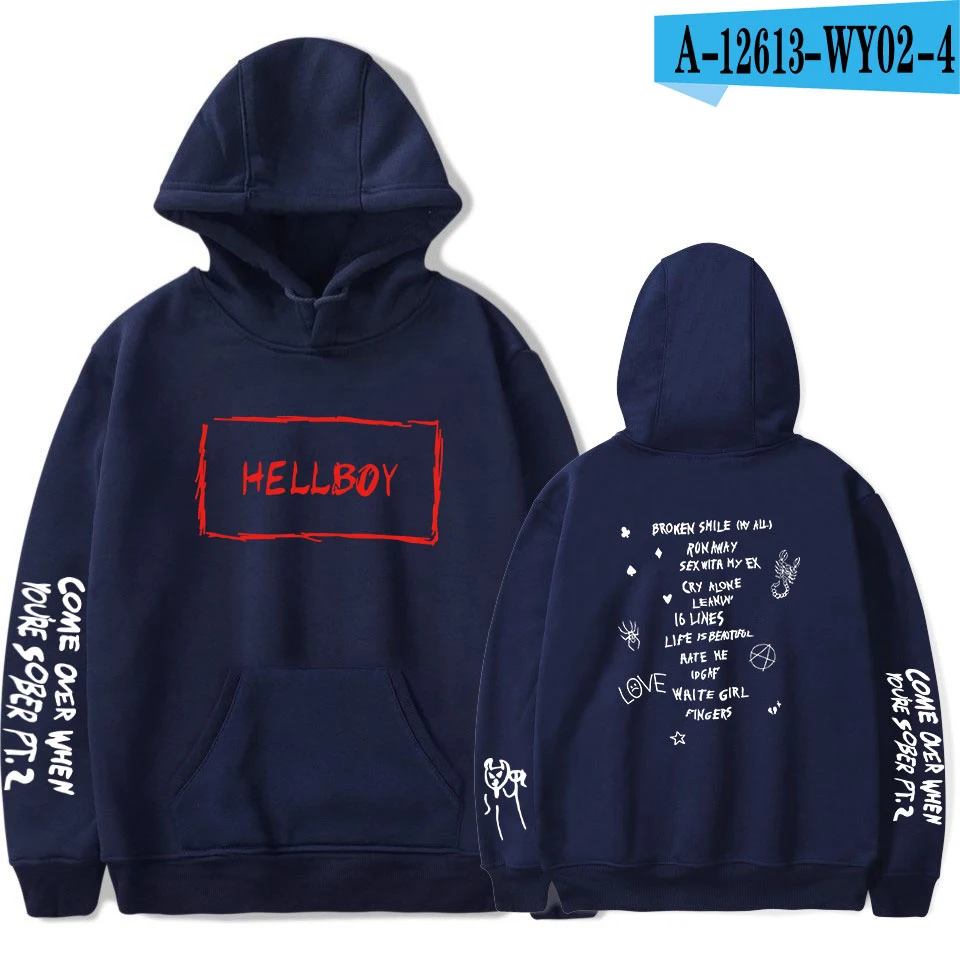 Lil/толстовки с капюшоном и надписью «Hell Boy Lil. Peep» для мужчин/wo мужчин; горячая распродажа; толстовки с капюшоном для мальчиков и девочек; Sudaderas Cry; толстовки с капюшоном для малышей - Цвет: Тёмно-синий
