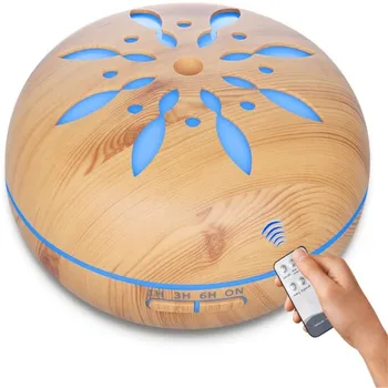

550ml large capacity circular humidifier, remote control wood grain pattern essential oil diffuser, LED night light