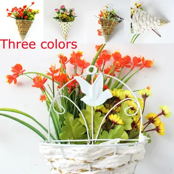 

New Arrival Wall Mounted Hanging Rattan Basket Plant Flower Vase Pot Holder for Home Yard Decor