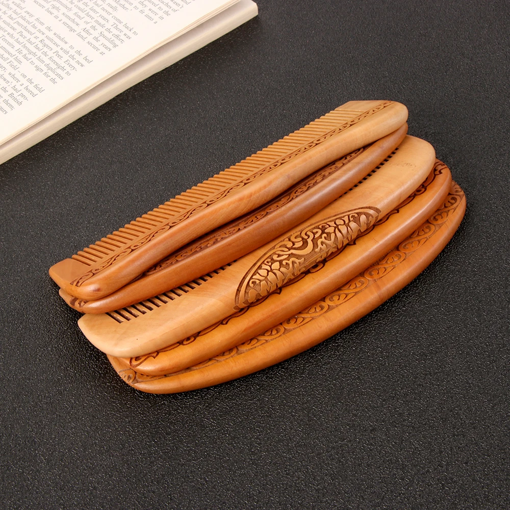 천연 복숭아 나무 손수 미세 치아 빗, 정전기 방지 헤드 마사지 헤어 브러시, 클래식 빗, 헤어 스타일링 헤어 케어 도구, 1 개