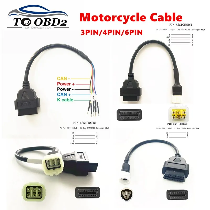 Connettore Obd2 Moto Per Yamaha/Suzuki/Kawasaki/Honda/Delphi/Ducati 3Pin 4Pin 6 Pin Adattatore 3 4 6 Pin Obd 2 Cavo Di Prolunga