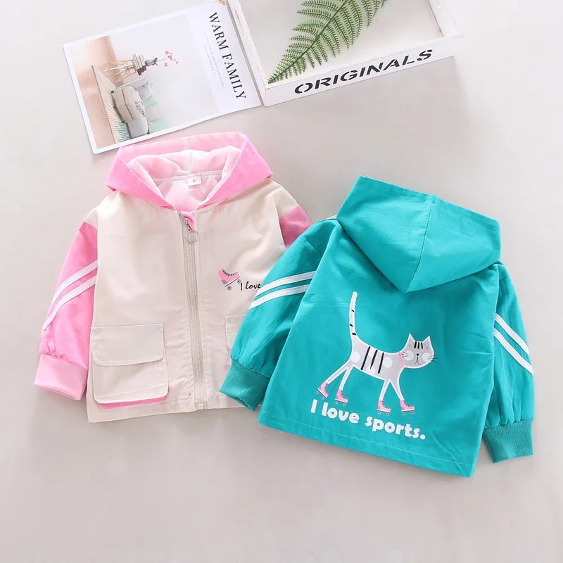 

2020 Spring And Autumn New Style Cute Men And Women Children Cartoon Walk Cat Trench Coat Single Blouse Kids' Overcoat