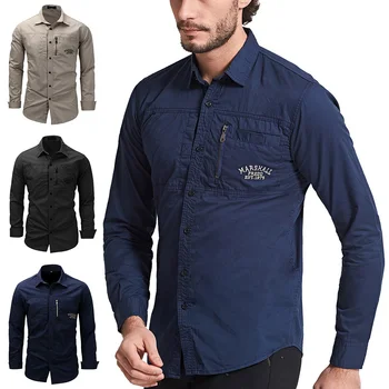 

Spring Autumn Men Shirt Long Sleeve Solid Color Lapel Zipper Shirt Outdoor Casual Shirt Large Size FEA889