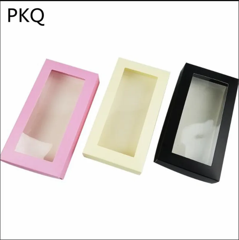 

50pcs 21x11x3.5cm Clear PVC window pink paper Gift Box Packing PVC /Paper Cover Box Cake/Candy Wedding Favor paper box