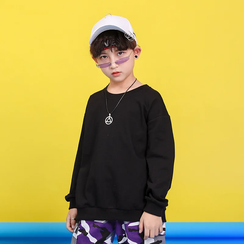 black sweatshirt Детская одежда в стиле хип-хоп; простой свитер; топ; пуловер; камуфляжные повседневные штаны для бега для девочек и мальчиков; танцевальный костюм в стиле джаз; одежда - Цвет: black sweatshirt