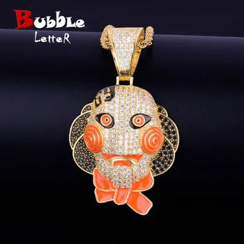 

Personality Cartoon face Pendant Necklace Charm Gold Color Ice Cubic Zircon Men's Hip hop Rock Jewelry