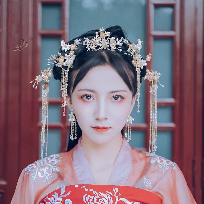 QIANJI Hanfu Noiva Tiara Acessórios para o Cabelo Traje Chinese S Phoenix Coroa de Luxo Acessórios Vestido de Noiva classicos