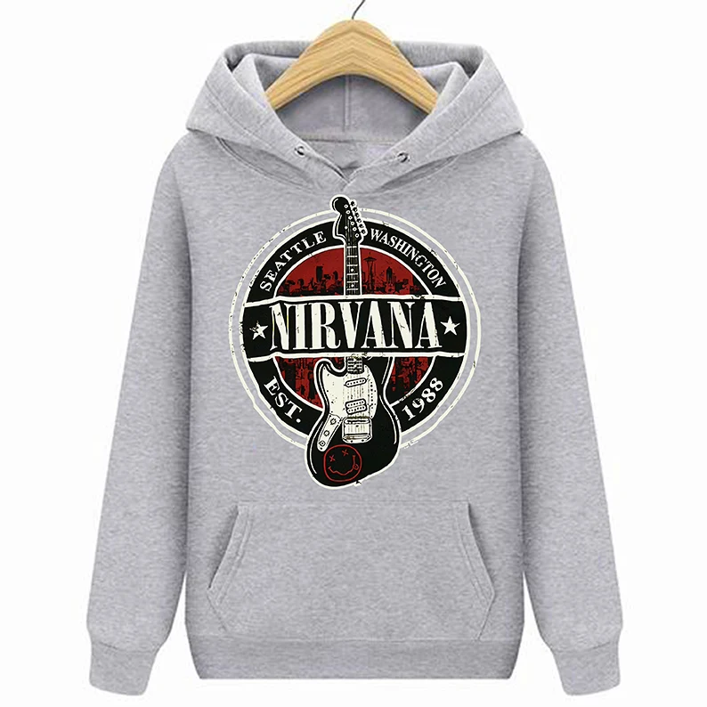 Серый NIRVANA толстовки кофты Est 1988 Марка с гитарой новые аутентичные S M L XL 2XL - Цвет: Серый