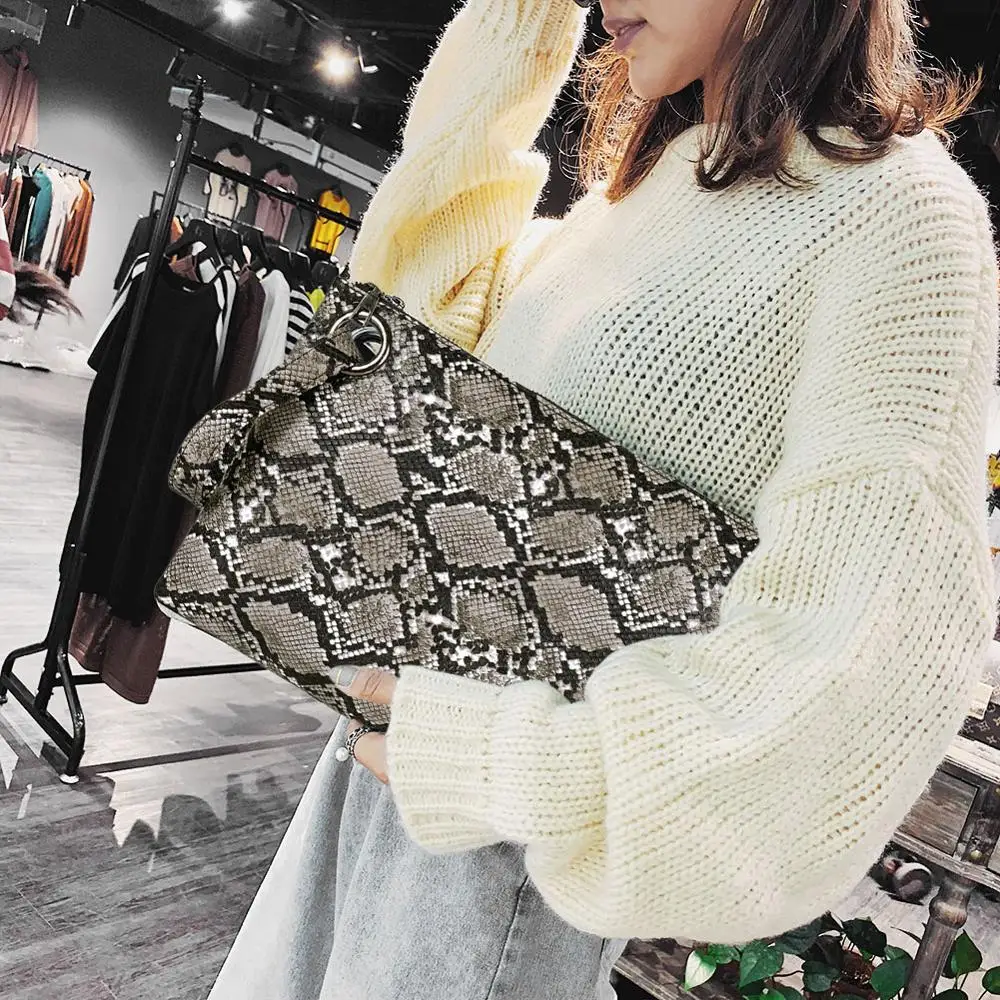 Female Fashion Square Snake Print Wristlet Clutch Women Casual Purse PU Leather Money Phone Pouch Wallet Torebki Damskie Bags