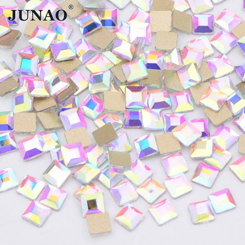

JUNAO 50pcs 4mm Square Shape Crystal AB Glass Rhinestones 3D Face Nail Art Decorations Non Hotifx Stones For DIY Manicure