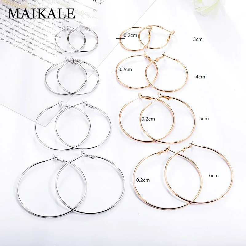 MAIKALE увеличенные золотые серебряные серьги-кольца для женщин, большие круглые большие металлические вечерние серьги, аксессуары, подарок в стиле панк
