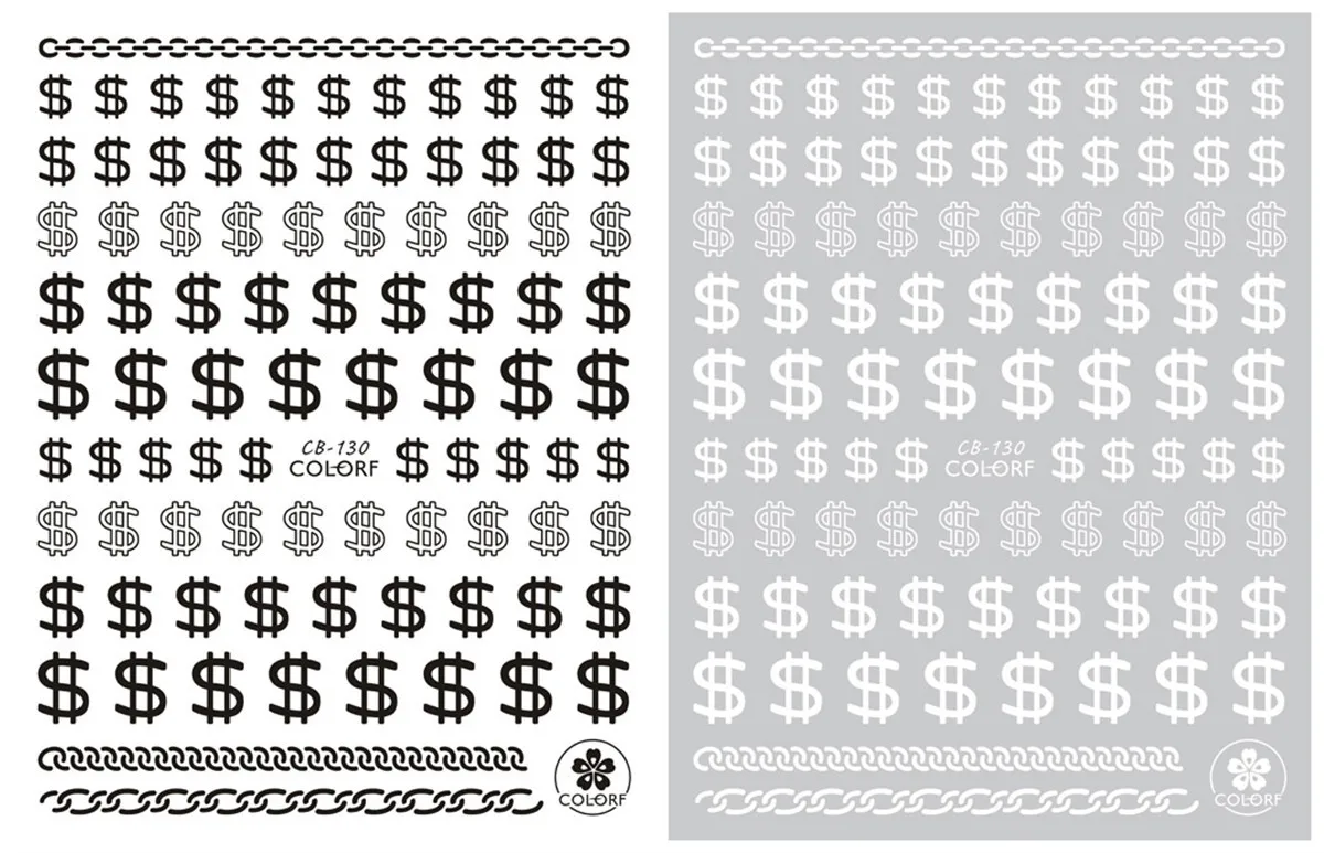 Золотой серебряный черный и белый долларов новые 3D трехмерные наклейки для ногтей экологически чистые маникюрные украшения для ногтей Дизайн ногтей