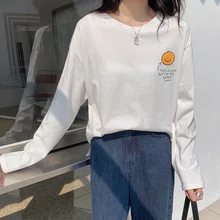 2021 New Letters Anime O-neck Cotton All-match Long Sleeved Autumn and Winter Fashion Women's Oversized Bottoming Shirt T-shirt