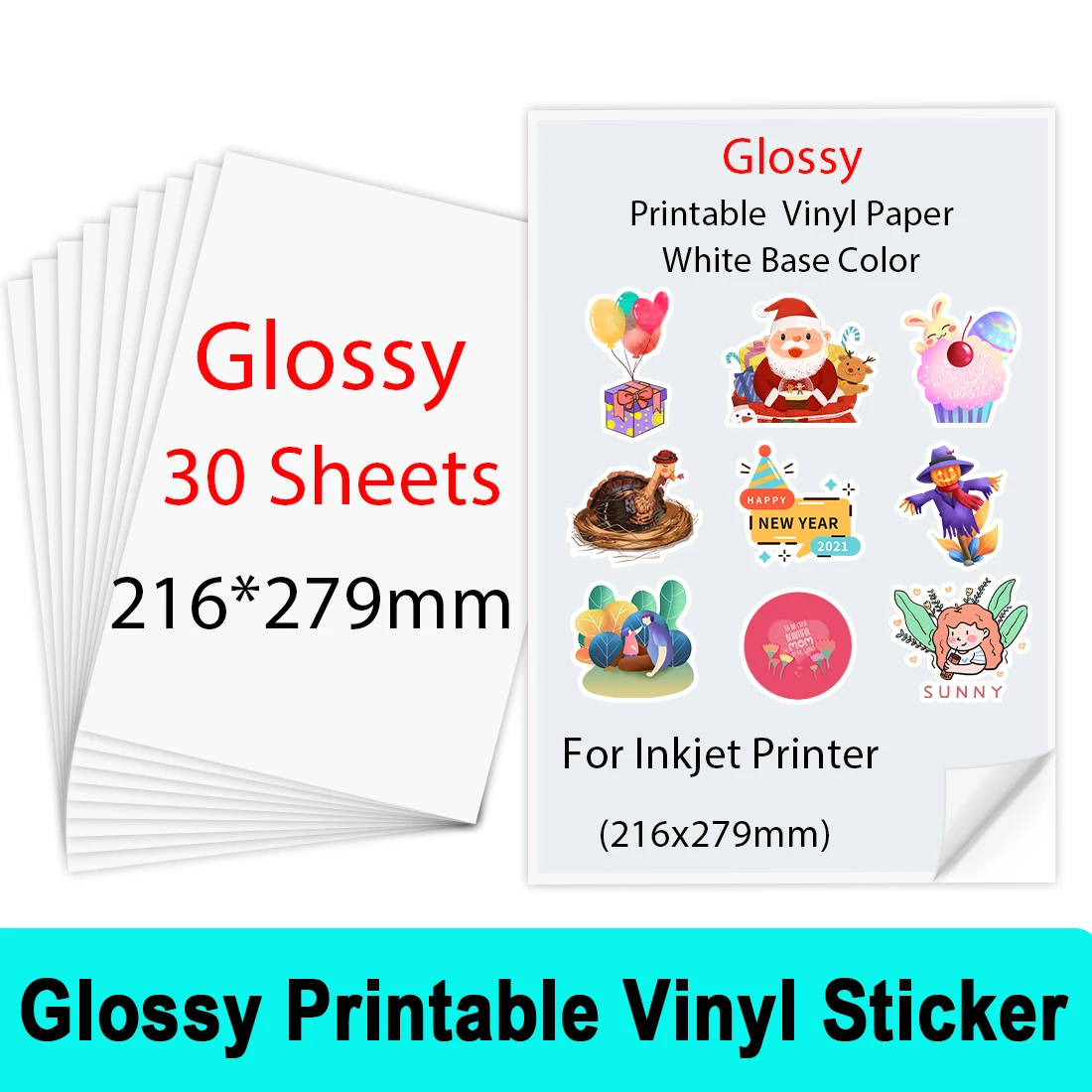 10-100Sheets 216*279mm Glossy Printable Vinyl Sticker Paper Waterproof  Self-adhesive Copy Paper for Inkjet printer DIY Crafts - AliExpress