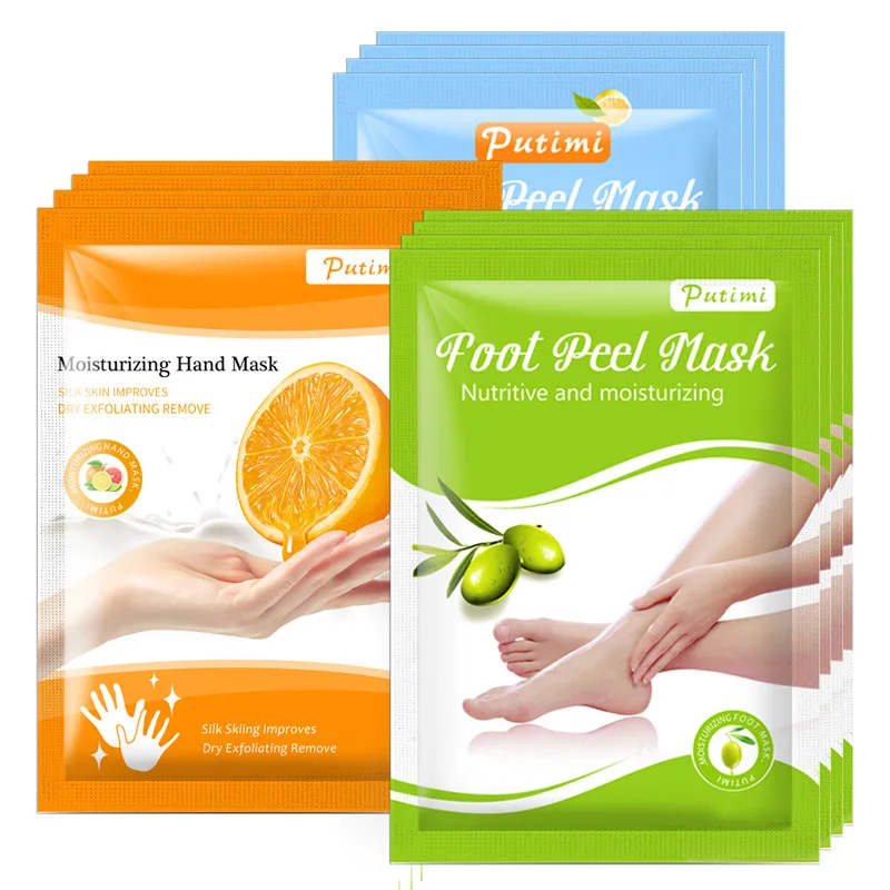 

2pack Exfoliating Foot Mask Peeling Calluses Scrub Peeling Pedicure Socks +1pack Moisturizing Whitening Hand Mask Spa Gloves