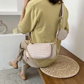 

Fashion 2 Sets Chain High Quality PU Leather Crossbody Bags For Women Shoulder Bags Female Solid Color Cross Women Bags