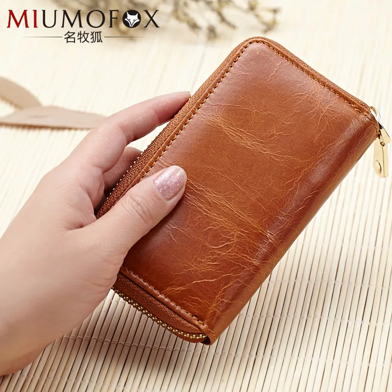 

Retro Oil Wax Leather Key Zipper a Generation of Fat Europe And America Genuine Leather Multi-functional Car Key Bag Wallet