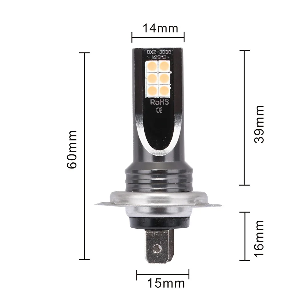 New 2PCS H7 3030SMD 1600LM 3000K Yellow LED Light Auto Signal Bulbs Fog Lamps Car Accessories