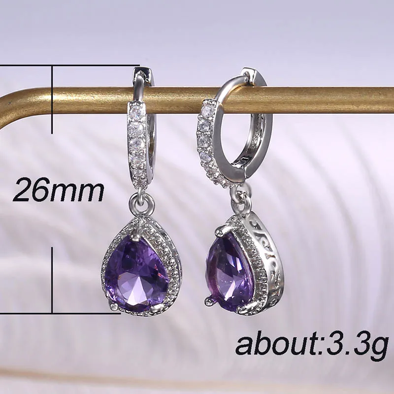 Cellacity Silver 925 Jewelry With Gemstones Water Drop Shaped Earrings For Women Amethyst Female Ear drops Anniversary Gifts Drop Earrings Dangle Earrings Silver Jewelry