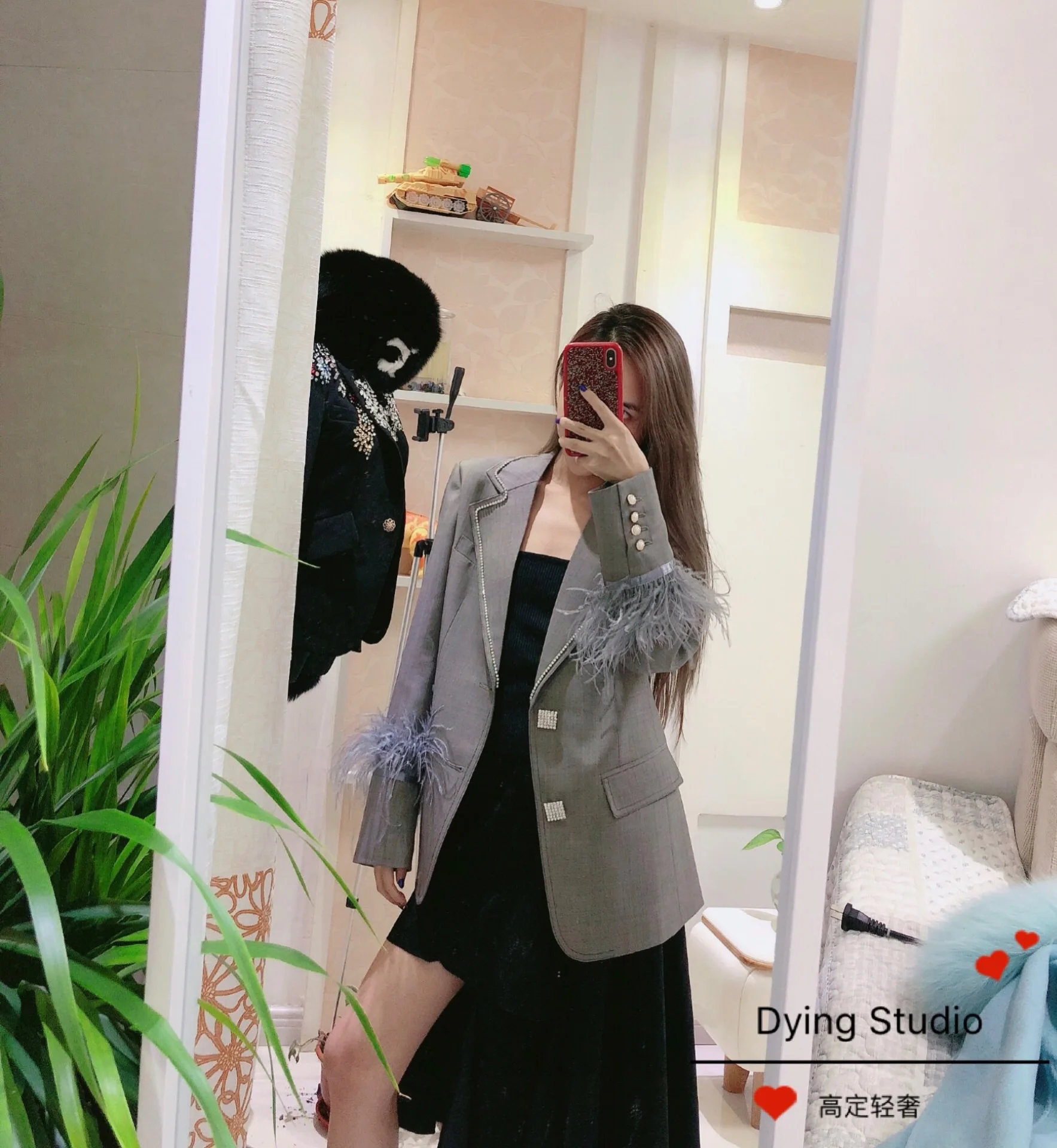 DD High Set Industrial осень и зима стиль страусиные перья манжета серая Бриллиантовая Пряжка перо рукав онлайн знаменитости