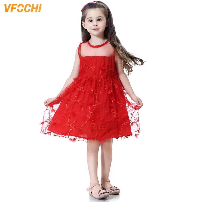

VFOCHI 2019 Girl Party Dresses Color Red Summer Girls Clothes Sleeveless Lace Baby Kids Dresses for Girl 3-12Y Girl tutu Dresses