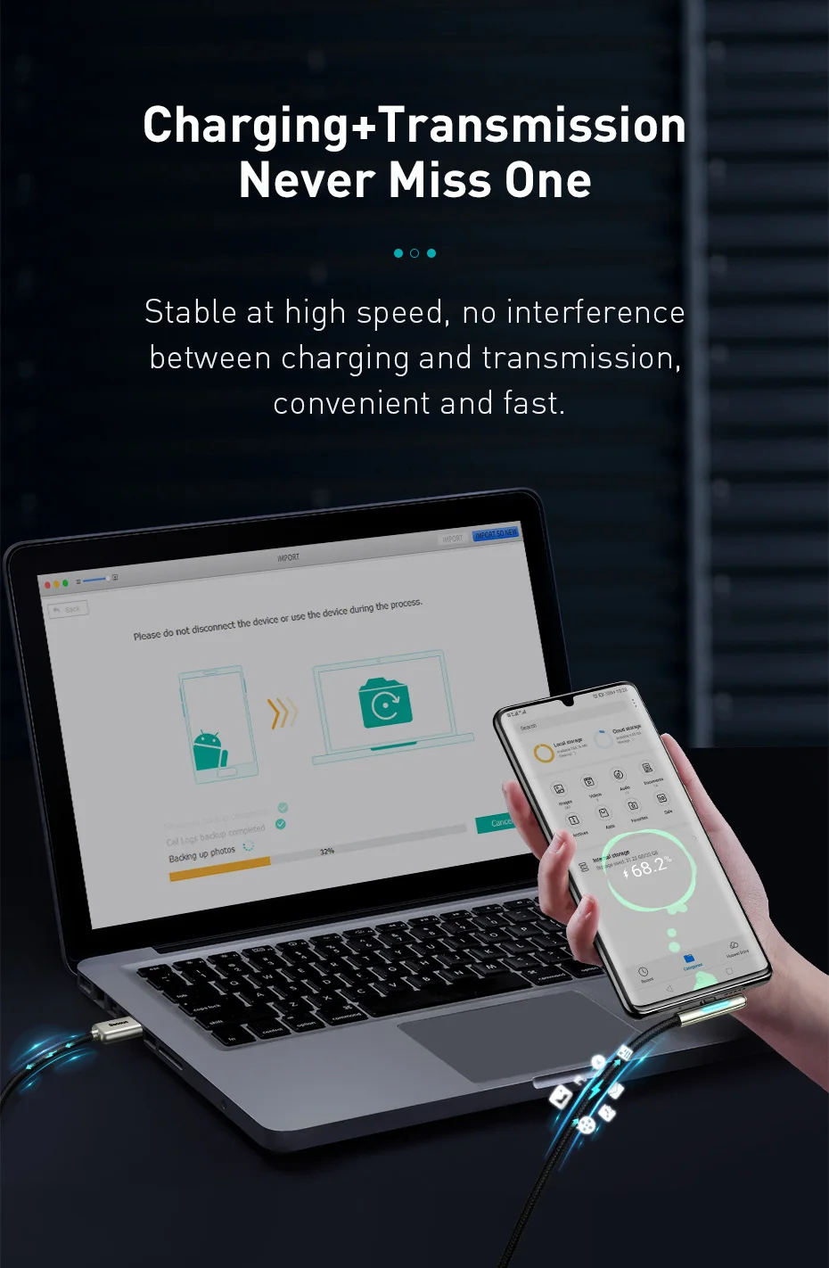Baseus Câble Rapide USB type C  Avec LED Éclairage-11